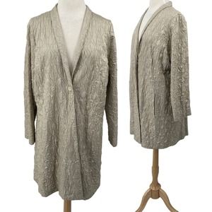 Eileen Fisher Textured Tussah Silk Duster Jacket Button Front Champagne Beige 1X